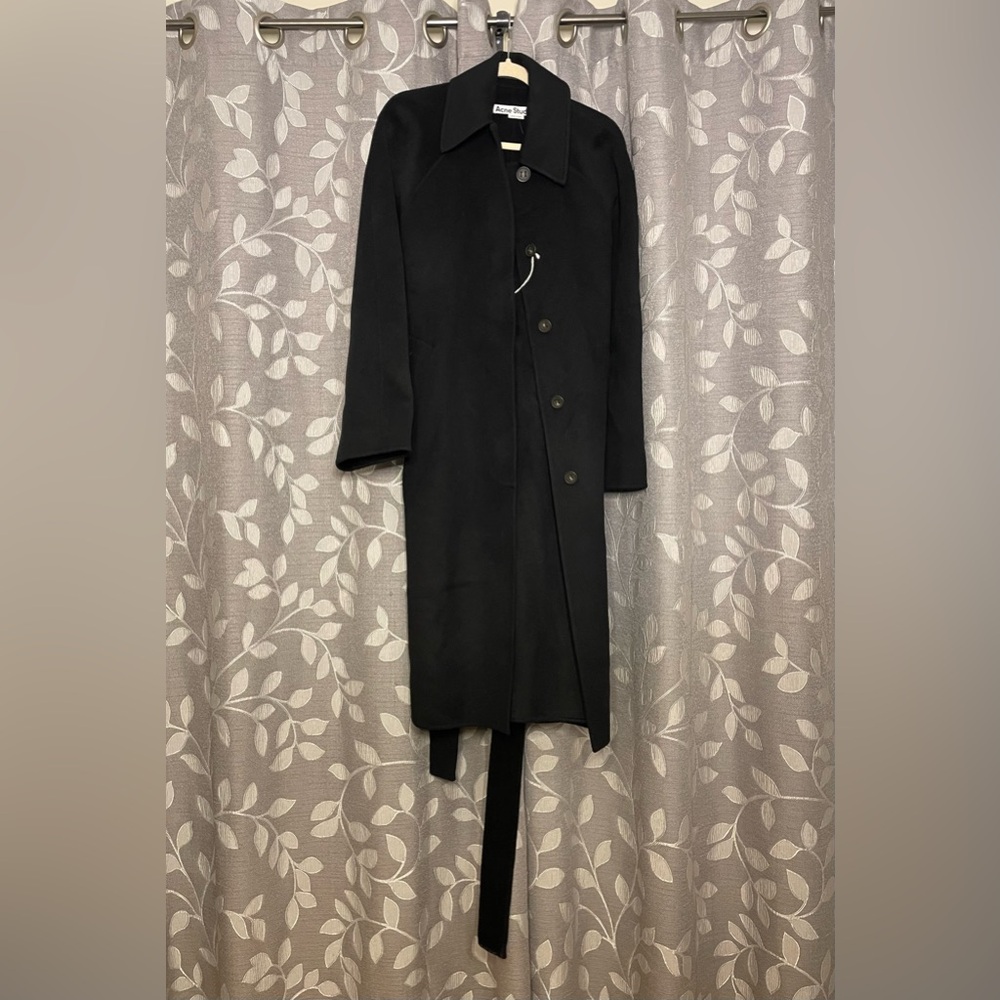 Acne Studios Orea Belted Wool Coat Black - Picture 5 of 8